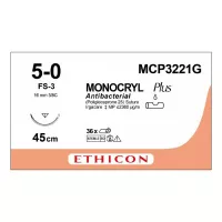 МОНОКРИЛ ПЛЮС 5/0, 45 см, н/окр., Обр.-реж. 16 мм, 3/8, MCP3221G, 12 шт/упак