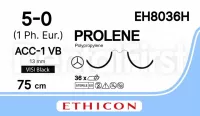 ПРОЛЕН 5/0, 75 см, синий, ACC VB 13 мм х 2, слож.изгиб, EH8036H, 36 шт/упак