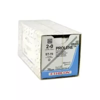 ПРОЛЕН 2/0, 75 см, синий, Кол. прямая 70 мм х 2, W8400, 12 шт/упак