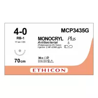 МОНОКРИЛ ПЛЮС 4/0, 70 см, фиолет., Кол. 17 мм, 1/2, MCP3435G, 12 шт/упак